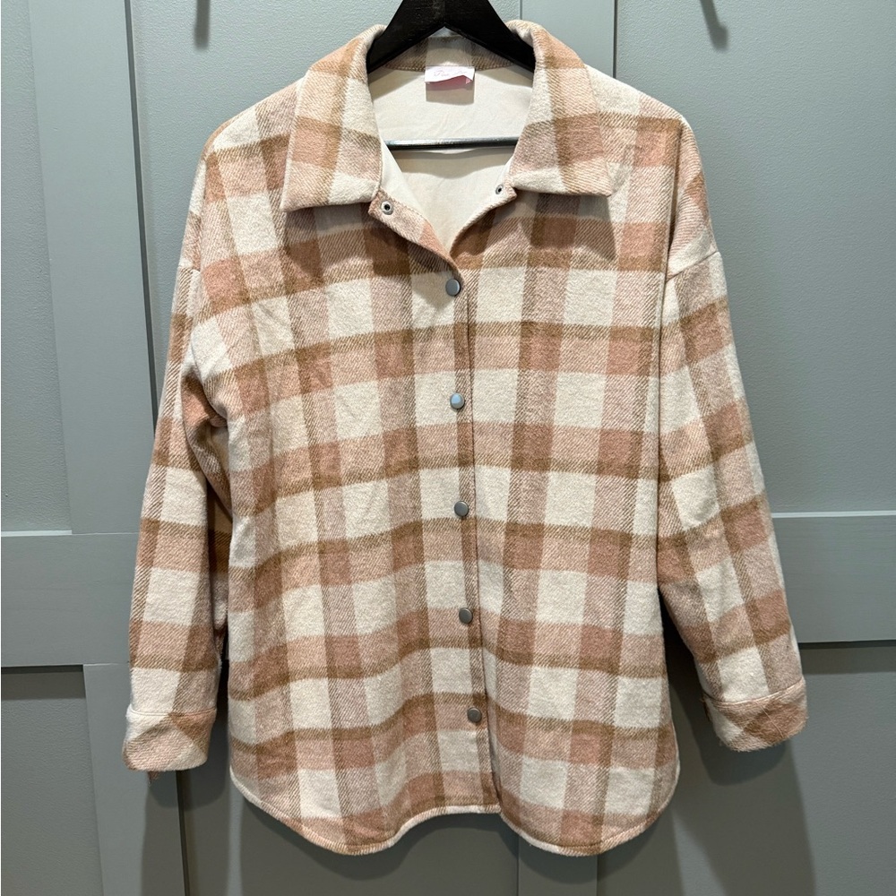 Pink Lily Pink and White Boxy Button Down Jacket